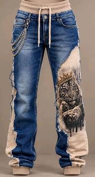 Damen Hose Sweat mit Jeans Länge 113 mit Tiger Print – bis Gr. 44 – Damenmode Live Shopping